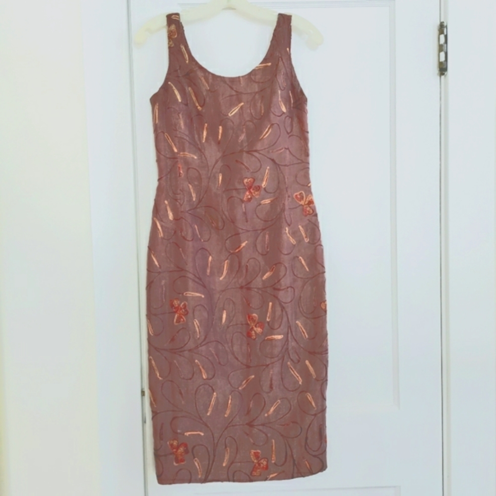 Javier Canas Caramelo 100 percent silk, lined, embroidered dress size 40 (euro)